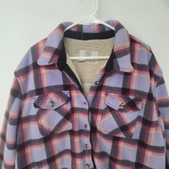 Sage Collective Women's Long Sleeve Plaid Super Plush Sherpa Lined Fleece Shirt - Picture 4 of 7
